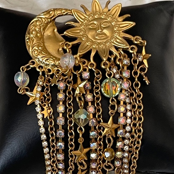 VTG ~ Kirk’s Folly Sun Moon Stars Aurora Borealis Beads Brooch - Picture 3 of 5